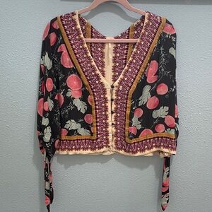 Free People Oversized Cropped Floral Top Size XS